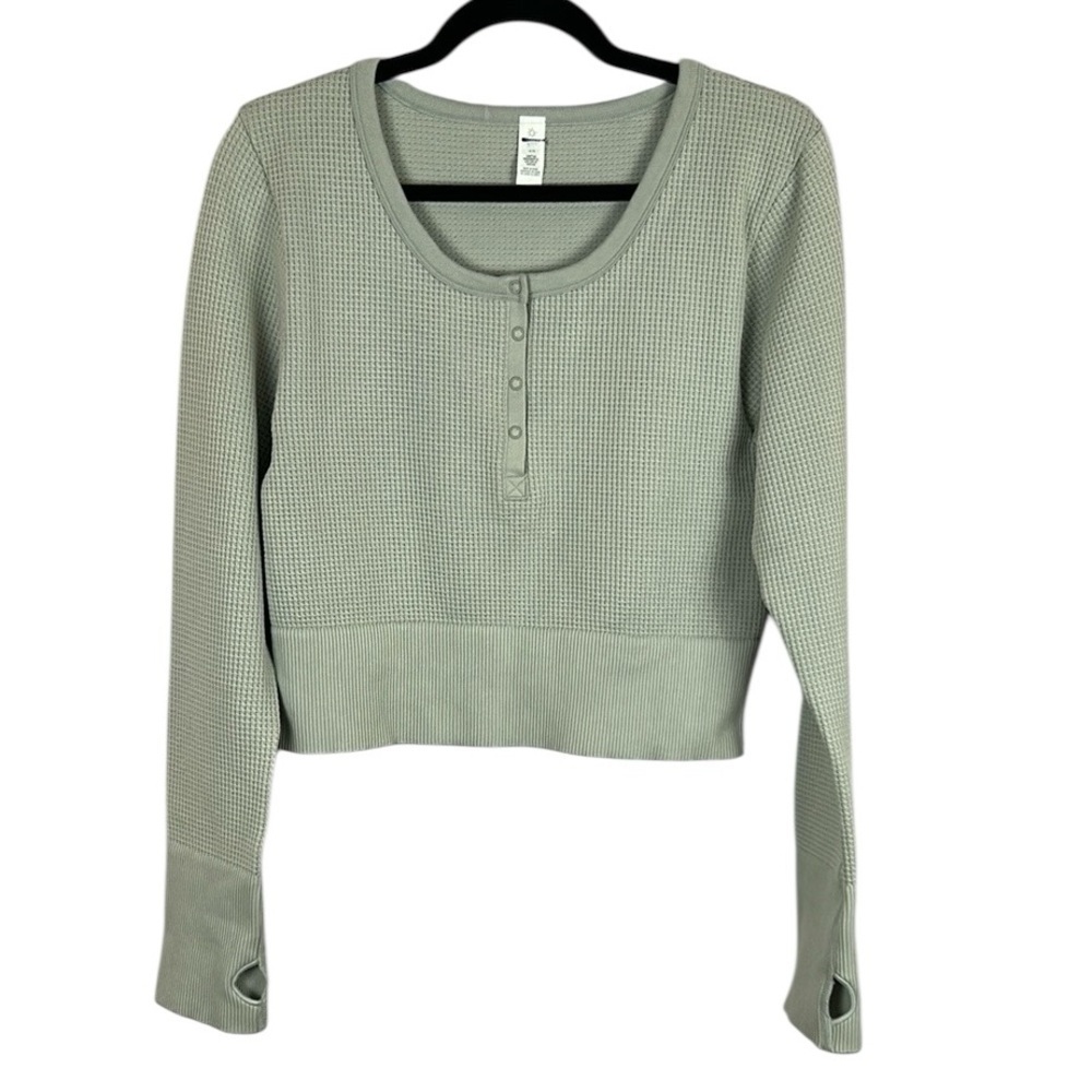 Aerie Offline Main Squeeze Seamless Waffle Cropped Henley Long Sleeve Top XL